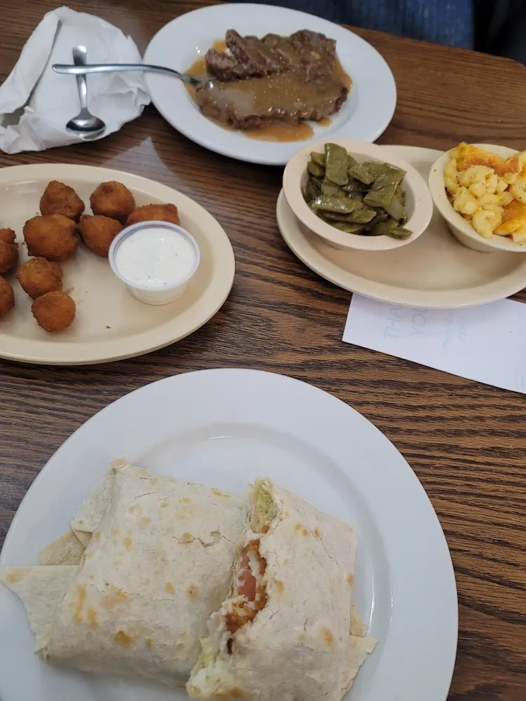 Salisbury Steak Chicken Wrap and Fried Mushrooms